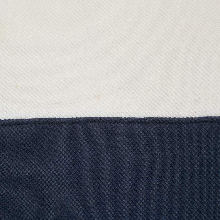 Pre Owned Yves Saint Laurent Vintage Blue/White Striped Cotton Pique Long Sleeve T-Shirt L 