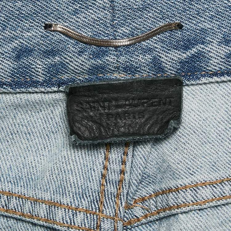 Pre Owned Saint Laurent Paris Light Blue Denim Ripped Jeans Waist 33"