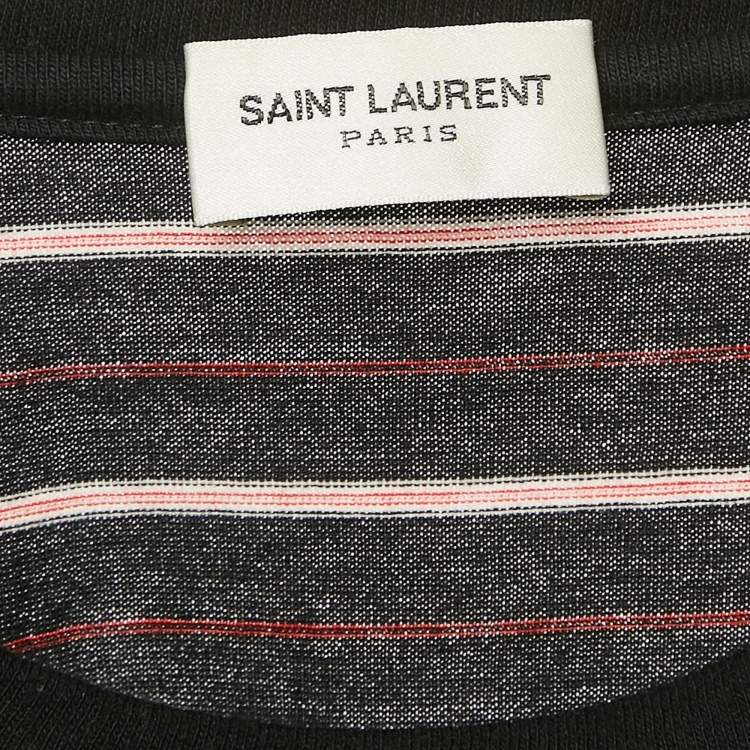 Pre Owned Saint Laurent Black Stripe Cotton Crew Neck T-Shirt S
