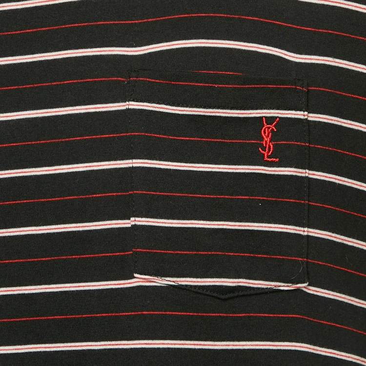 Pre Owned Saint Laurent Black Stripe Cotton Crew Neck T-Shirt S