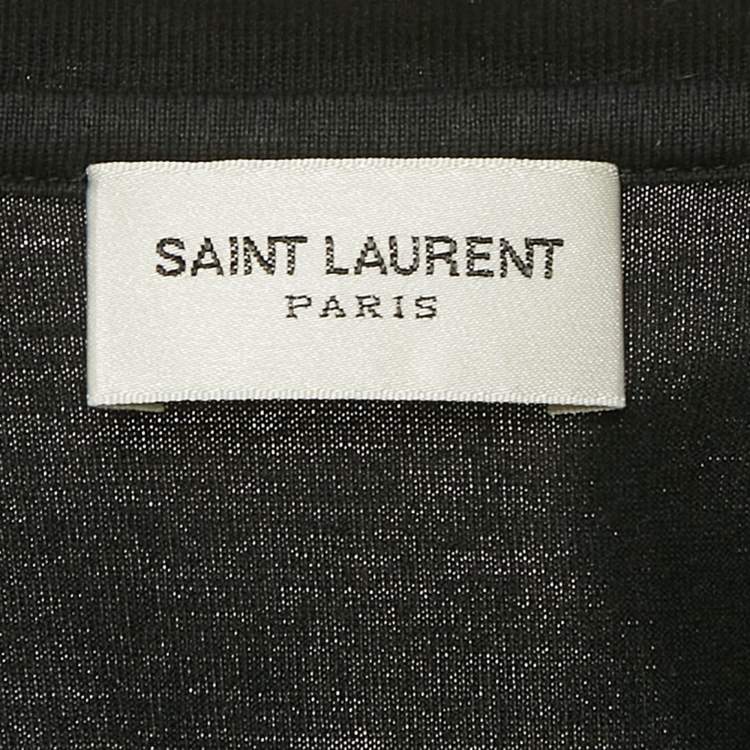 Pre Owned Saint Laurent Paris Black Logo Print Cotton Crew Neck T-Shirt S