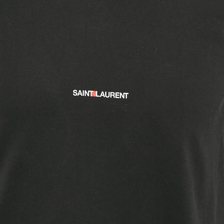 Pre Owned Saint Laurent Paris Black Logo Print Cotton Crew Neck T-Shirt S