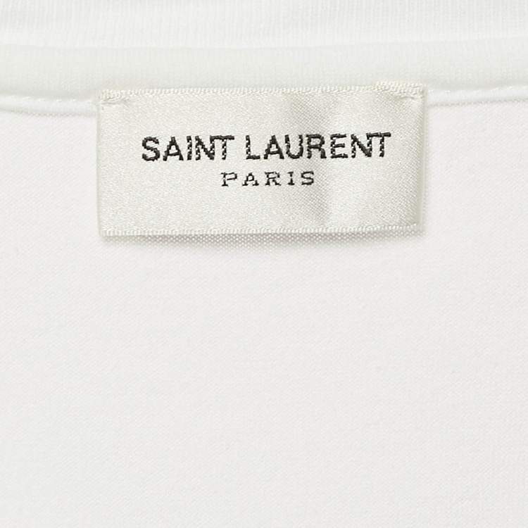 Pre Owned Saint Laurent Paris White Logo Print Cotton Crew Neck T-Shirt S