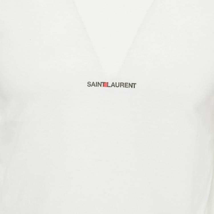 Pre Owned Saint Laurent Paris White Logo Print Cotton Crew Neck T-Shirt S