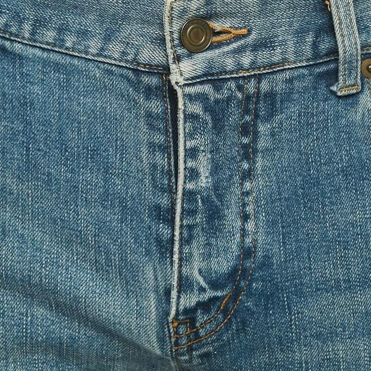 Pre Owned Saint Laurent Blue Ripped Denim Skinny Jeans M Waist 32"
