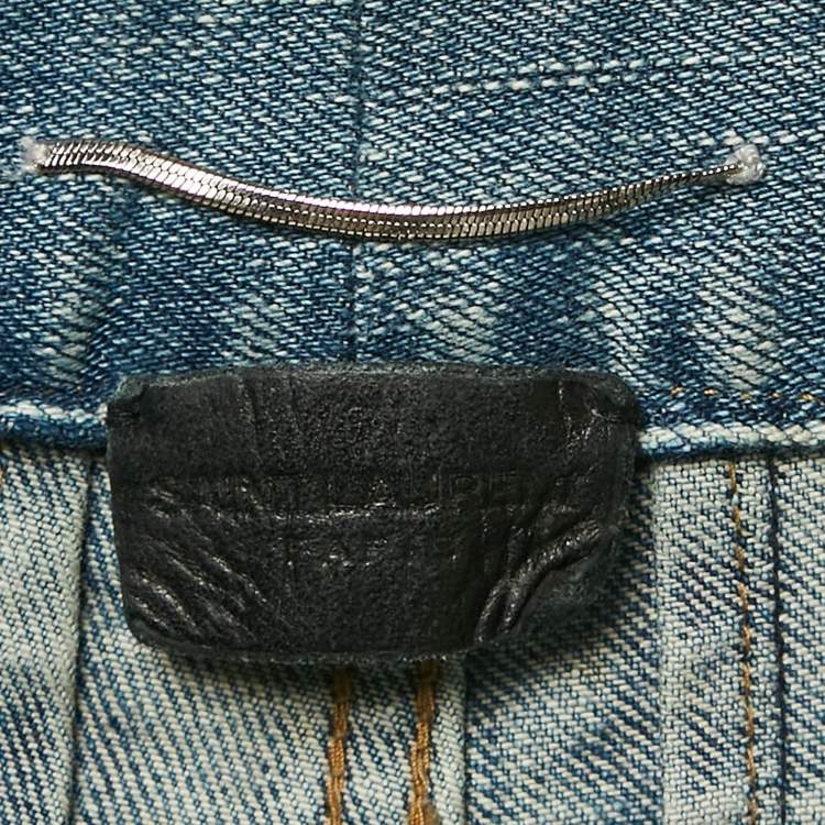 Pre Owned Saint Laurent Blue Ripped Denim Skinny Jeans M Waist 32"