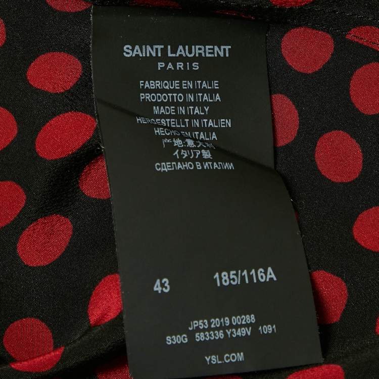 Pre Owned Saint Laurent Paris Black/Red Polka Dots Print Silk T-Shirt XXL