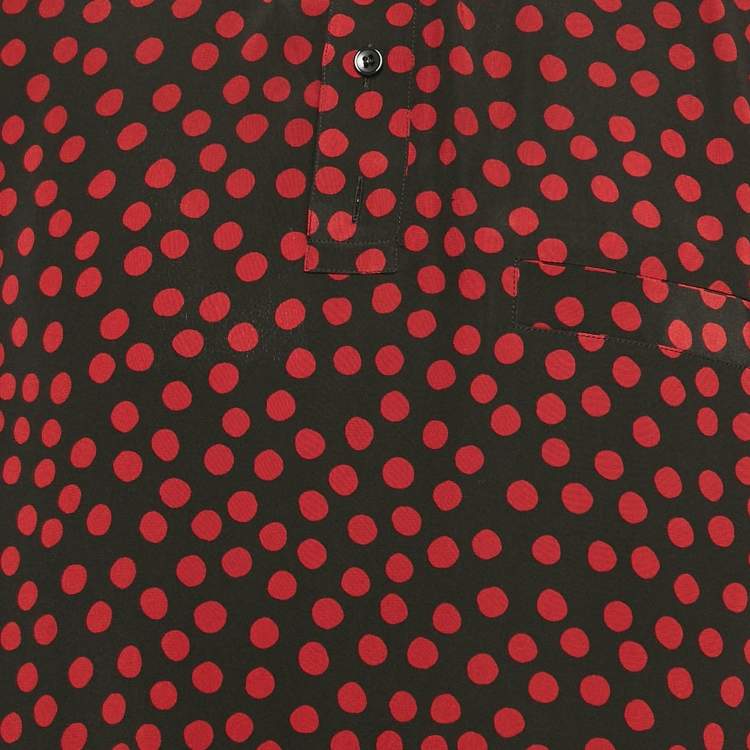 Pre Owned Saint Laurent Paris Black/Red Polka Dots Print Silk T-Shirt XXL