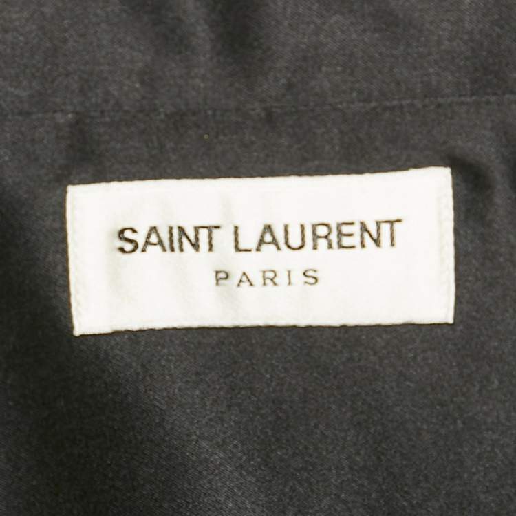 Pre Owned Saint Laurent Paris Black Micro Studded Satin Silk Shirt XXXL