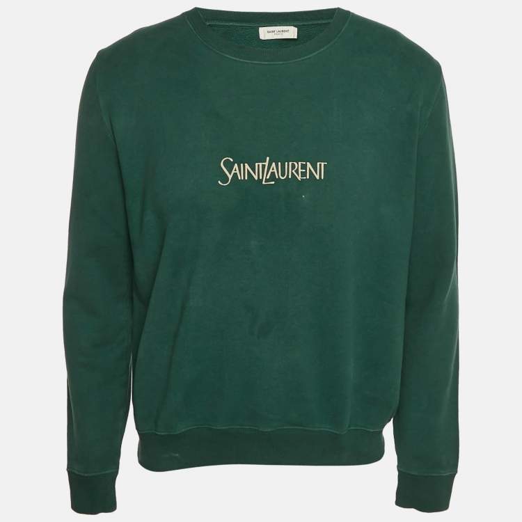 Pre Owned Saint Laurent Paris Green Logo Print Cotton Sweatshirt M