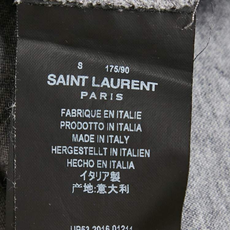 Pre Owned Saint Laurent Grey Printed Cotton Crew Neck T-Shirt S