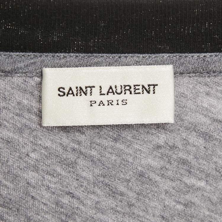 Pre Owned Saint Laurent Grey Printed Cotton Crew Neck T-Shirt S