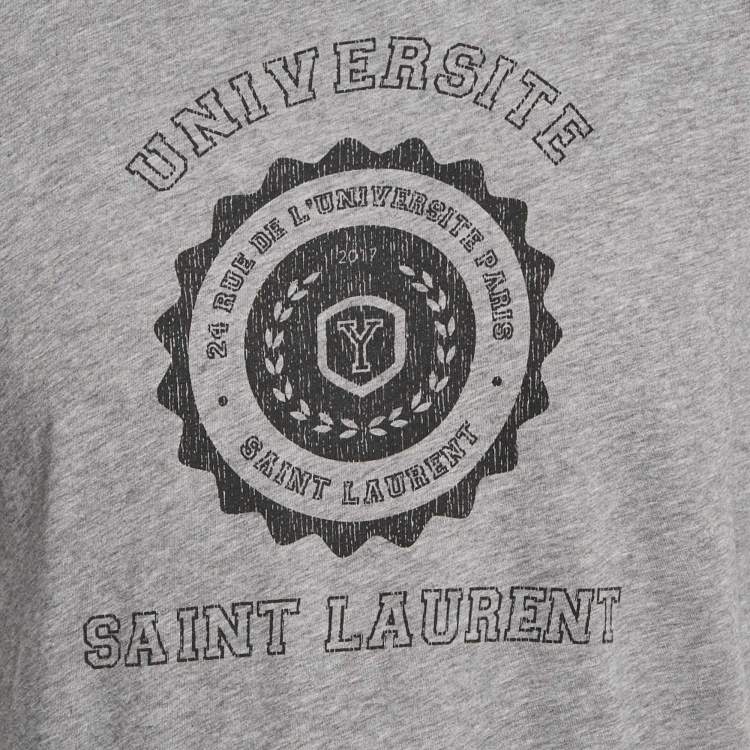 Pre Owned Saint Laurent Grey Printed Cotton Crew Neck T-Shirt S
