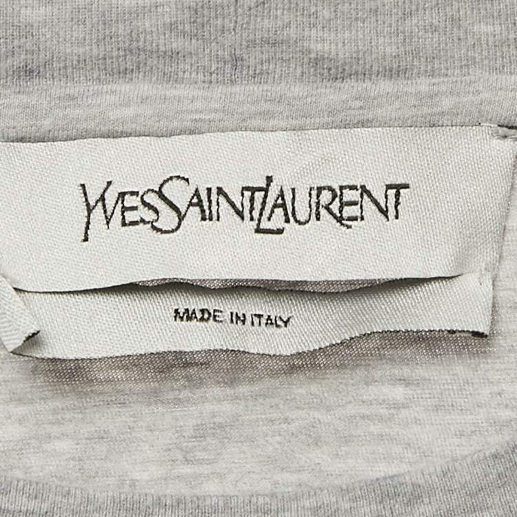 Pre Owned Yves Saint Laurent Paris Grey Logo Applique Jersey T-Shirt S