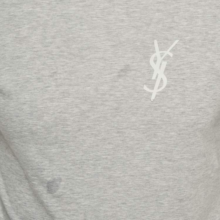 Pre Owned Yves Saint Laurent Paris Grey Logo Applique Jersey T-Shirt S