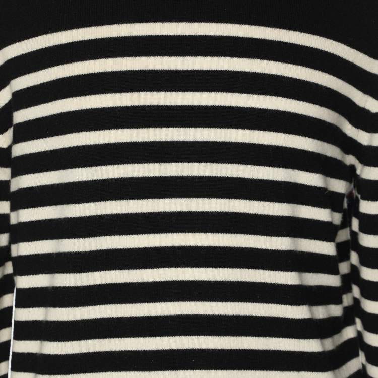 Pre Owned Saint Laurent Black/White Stripe Print Cashmere Knit Sweatshirt L