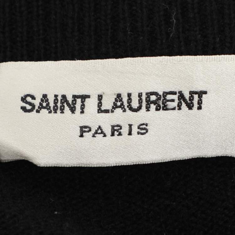 Pre Owned Saint Laurent Black/White Stripe Print Cashmere Knit Sweatshirt L