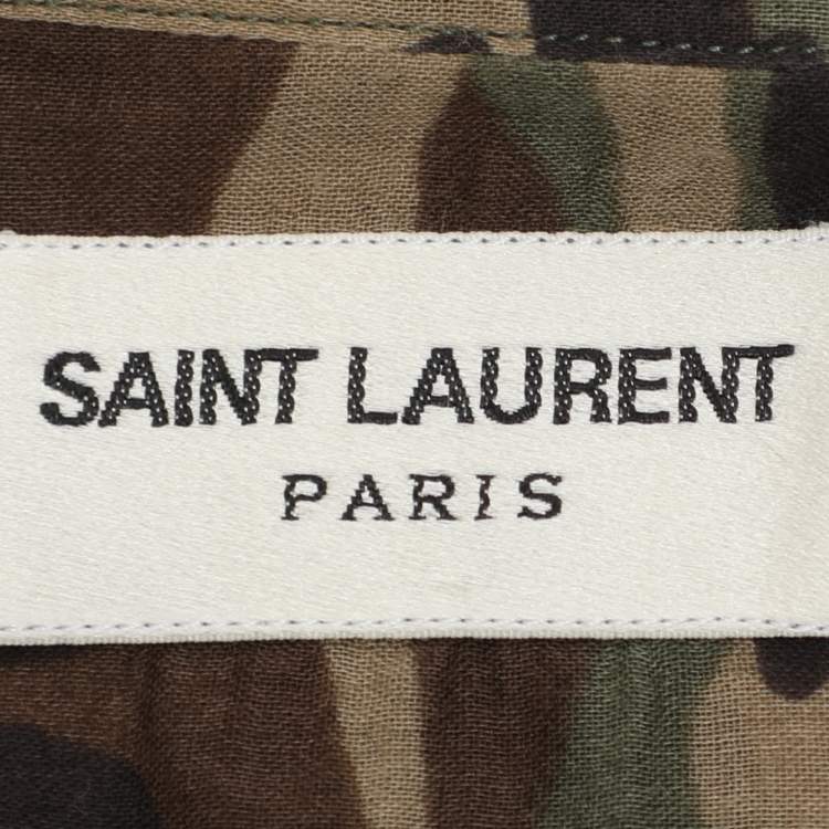 Pre Owned Saint Laurent Camouflage Print Cotton Knit Shirt L