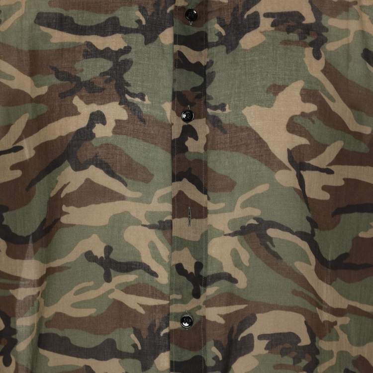 Pre Owned Saint Laurent Camouflage Print Cotton Knit Shirt L