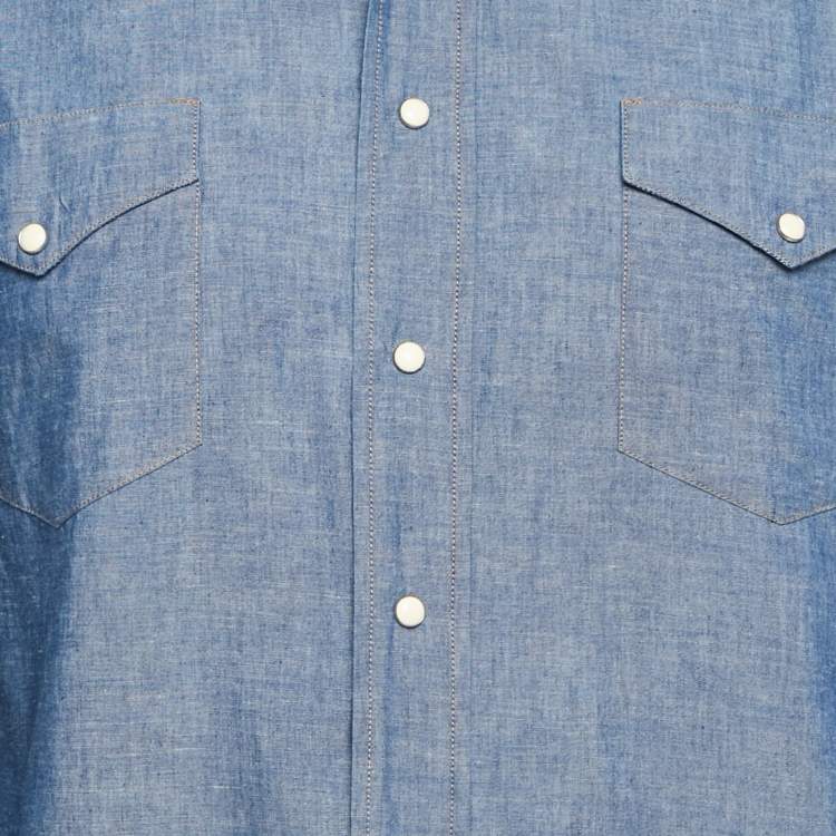 Pre Owned Saint Laurent Paris Blue Chambray Button Front Shirt XL