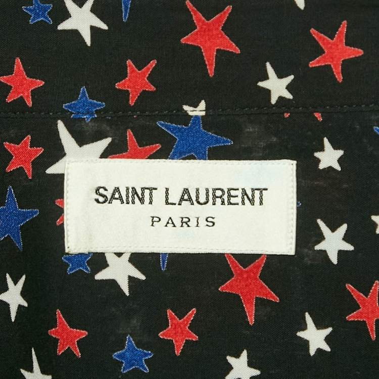 Pre Owned Saint Laurent Black Starts Print Crepe Long Sleeve Shirt XL