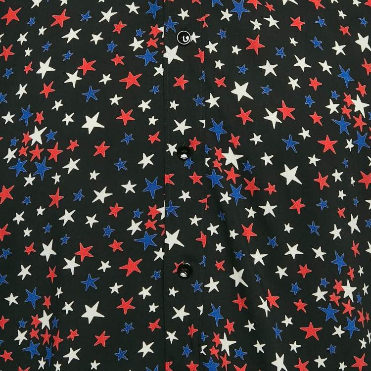 Pre Owned Saint Laurent Black Starts Print Crepe Long Sleeve Shirt XL