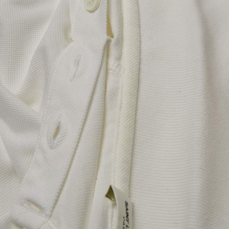 Pre Owned Saint Laurent White Cotton Pique Polo T-Shirt M