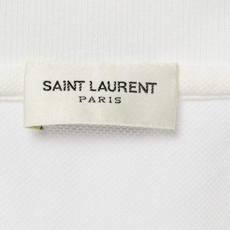 Pre Owned Saint Laurent White Cotton Pique Polo T-Shirt M