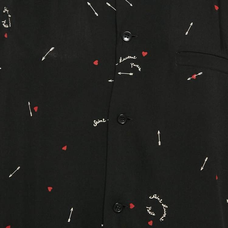 Pre Owned Saint Laurent Black Cupid Print Viscose Button Front Shirt M