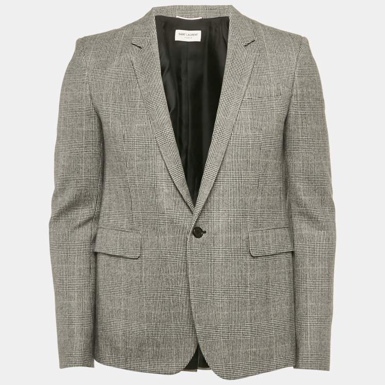 Pre Owned Saint Laurent Monochrome Hounstooth Wool Blazer M