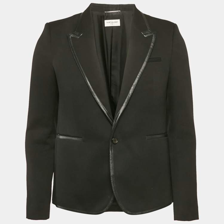 Pre Owned Saint Laurent Black Wool & Leather Trim Blazer M