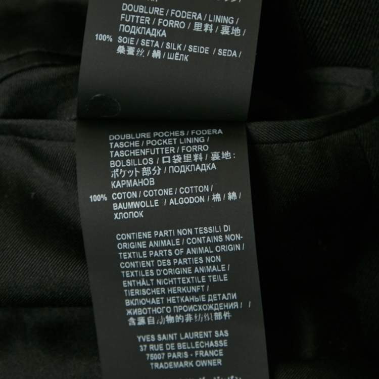Pre Owned Saint Laurent Black Wool & Leather Trim Blazer M