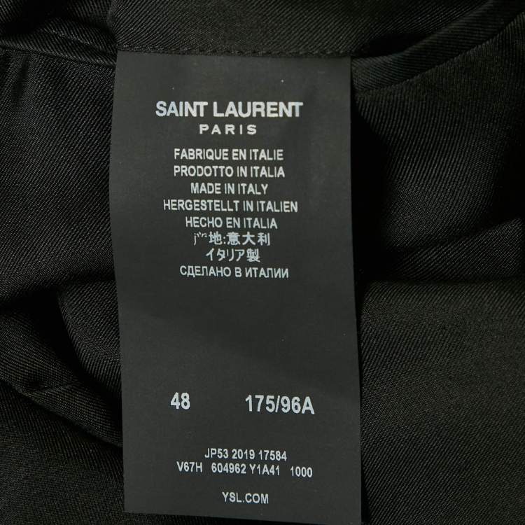 Pre Owned Saint Laurent Black Wool & Leather Trim Blazer M