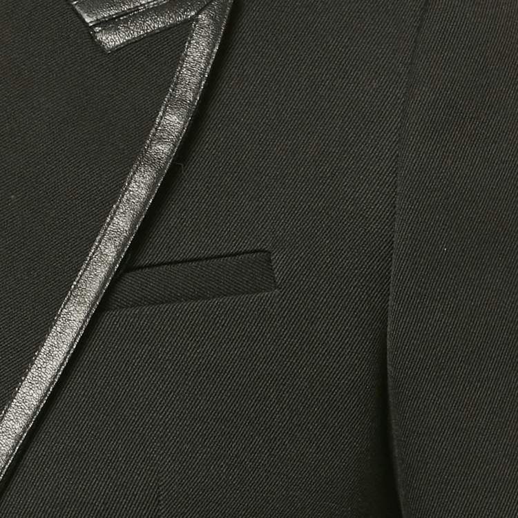 Pre Owned Saint Laurent Black Wool & Leather Trim Blazer M