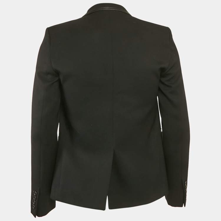 Pre Owned Saint Laurent Black Wool & Leather Trim Blazer M