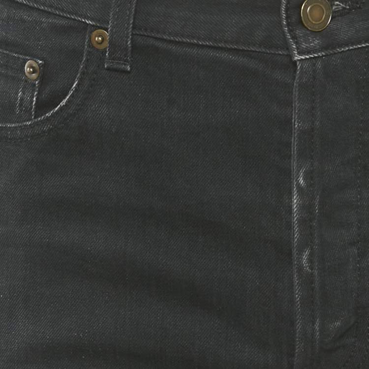 Pre Owned Saint Laurent Paris Black Denim Frayed Hem Shorts M