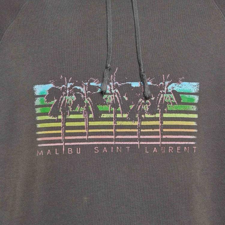Pre Owned Saint Laurent Paris Grey Malibu Print Cotton Hoodie M 