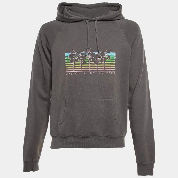 Pre Owned Saint Laurent Paris Grey Malibu Print Cotton Hoodie M 
