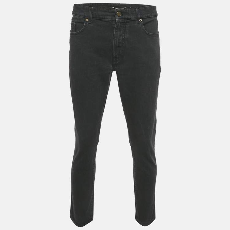 Pre Owned Saint Laurent Black Washed Denim Low Waist Jeans XL Waist 39"