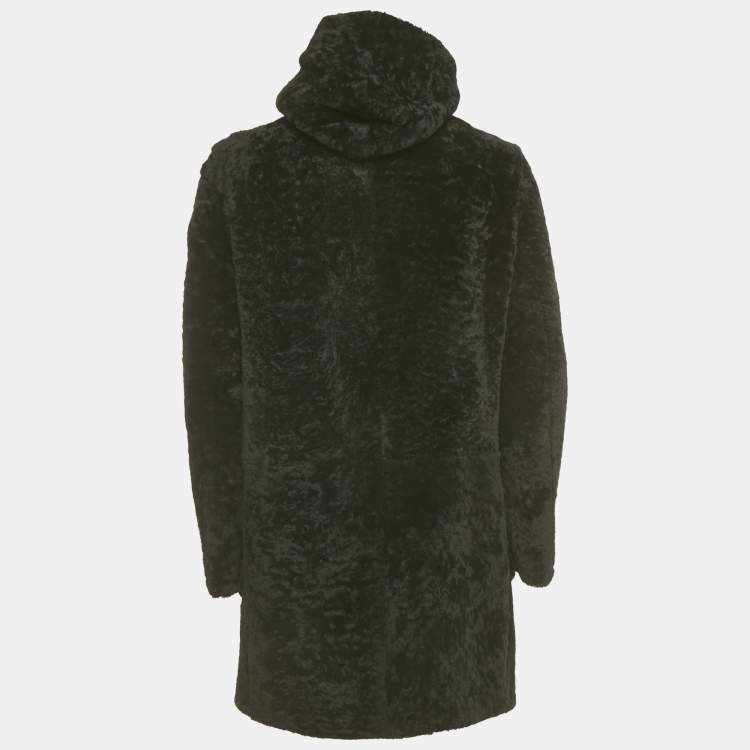 Pre Owned Saint Laurent Paris Black Shearling Hooded Duffle Coat XL 