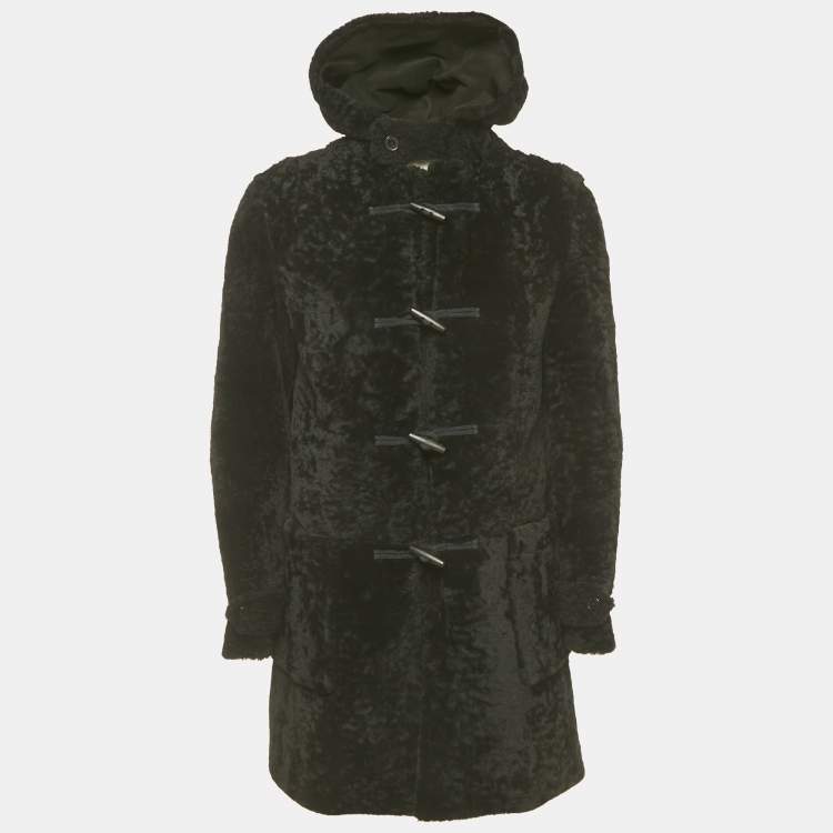 Pre Owned Saint Laurent Paris Black Shearling Hooded Duffle Coat XL 