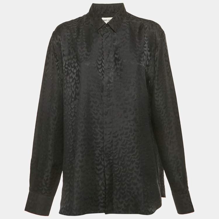 Pre Owned Saint Laurent Black Patterned Satin Silk Long Sleeve Shirt M