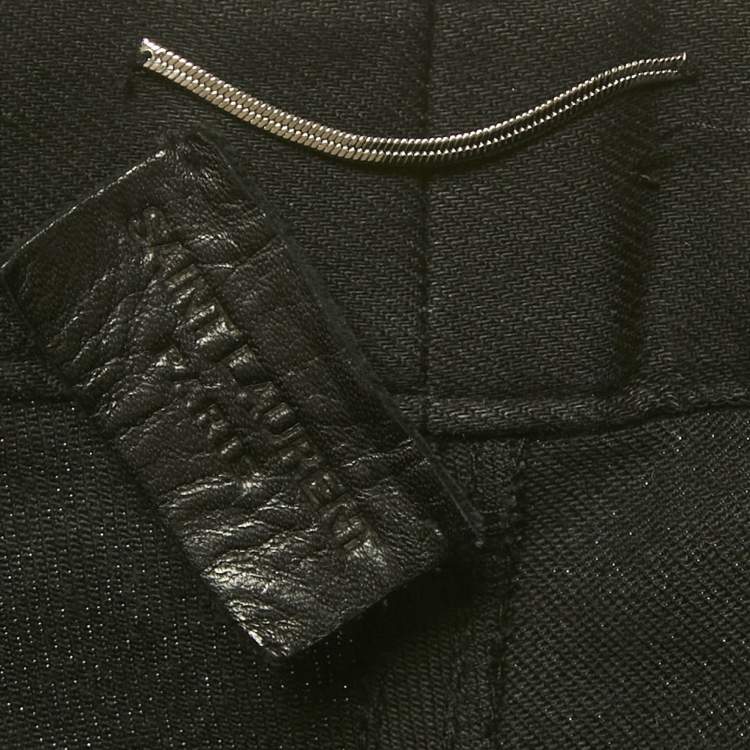 Pre Owned Saint Laurent Paris Black Denim and Leather Trim Jeans M Waist 32"
