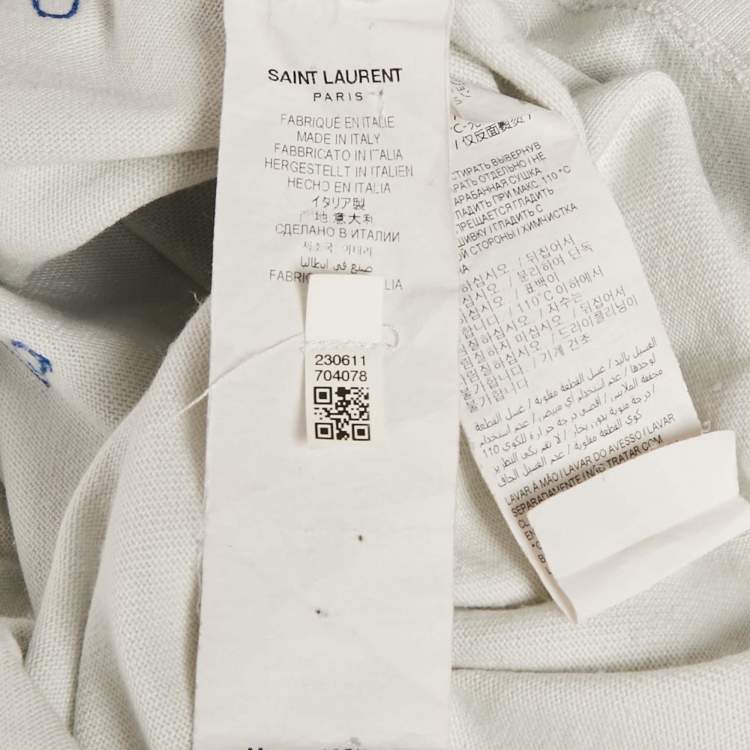Pre Owned Saint Laurent Paris White Logo Applique Jersey Crewneck T-Shirt M