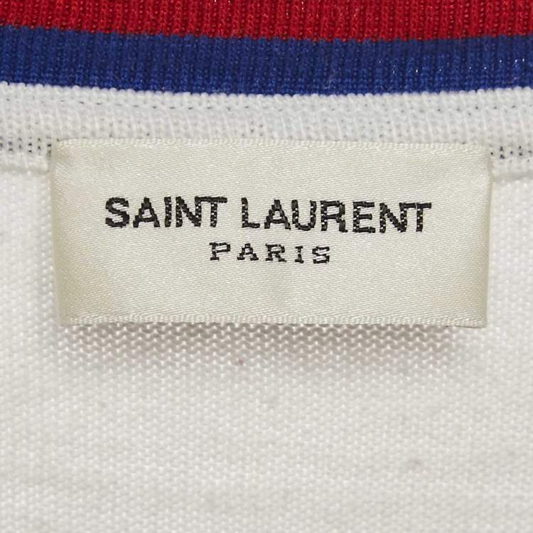 Pre Owned Saint Laurent Paris White Logo Applique Jersey Crewneck T-Shirt M