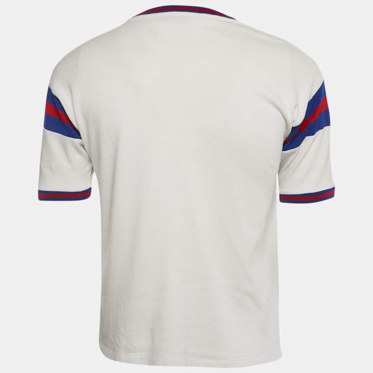 Pre Owned Saint Laurent Paris White Logo Applique Jersey Crewneck T-Shirt M