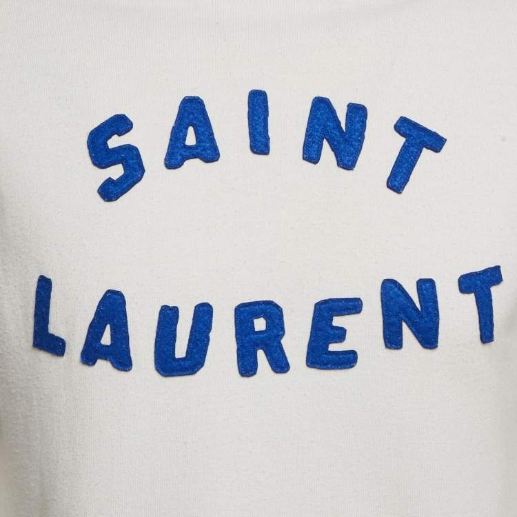 Pre Owned Saint Laurent Paris White Logo Applique Jersey Crewneck T-Shirt M