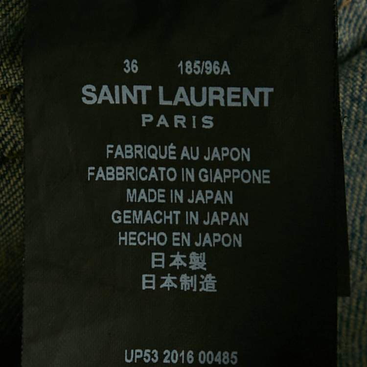 Pre Owned Saint Laurent Blue Distressed Denim Low Waist Jeans XL