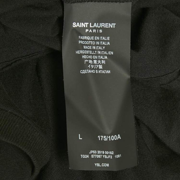 Pre Owned Saint Laurent Paris Black Stars Archive Logo Print Cotton Crew Neck T-Shirt L