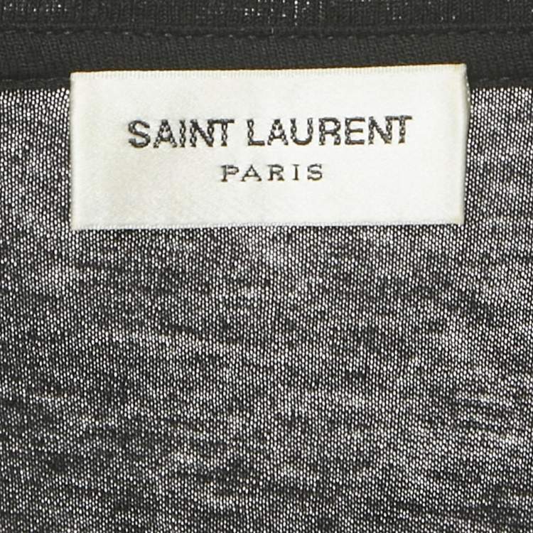 Pre Owned Saint Laurent Paris Black Stars Archive Logo Print Cotton Crew Neck T-Shirt L